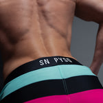 SN Clo. Mens Physique Board Shorts - Turquoise / Pink / Black