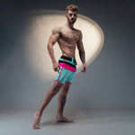 SN Clo. Mens Physique Board Shorts - Turquoise / Pink / Black