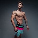 SN Clo. Mens Physique Board Shorts - Turquoise / Pink / Black