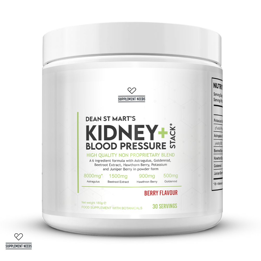 Supplement Needs Dr Dean St Mart Kidney + Blood Pressure Stack High Quality Non Proprietary 6 ingredients Powder Berry Astragalus Beetroot Hawthorn Powder Berry TCM Hydration Vasodilation Nitric Oxide Health Range