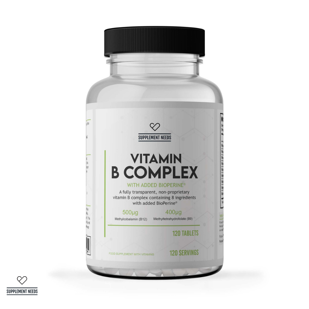 Supplement Needs Vitamin B Complex Advanced Folic Acid Folate Methylfolate Methyl B12 P-5-P Active Form 120 tablets Health range transparent non proprietary